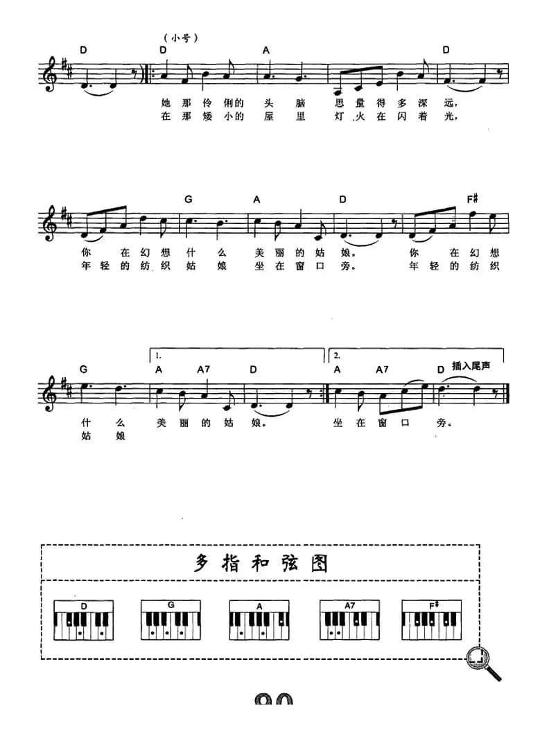 [俄]纺织姑娘（电子琴弹唱谱）