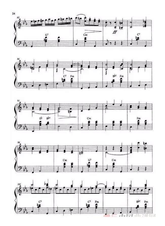 在满洲里的山岗上（手风琴五线谱）