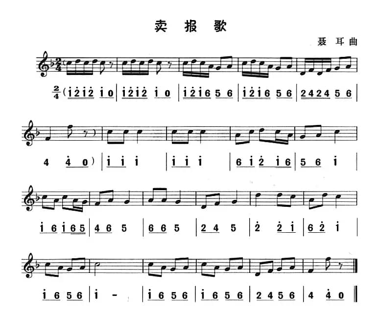 卖报歌（八孔竖笛线简谱对照版）