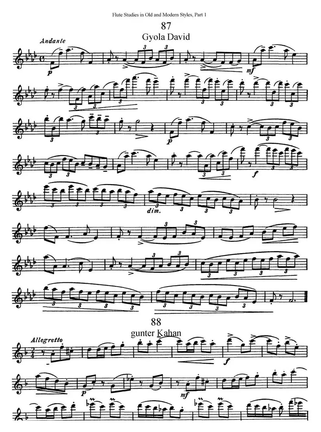 斯勒新老风格长笛练习重奏曲（第一部分）（NO.87-NO.90）