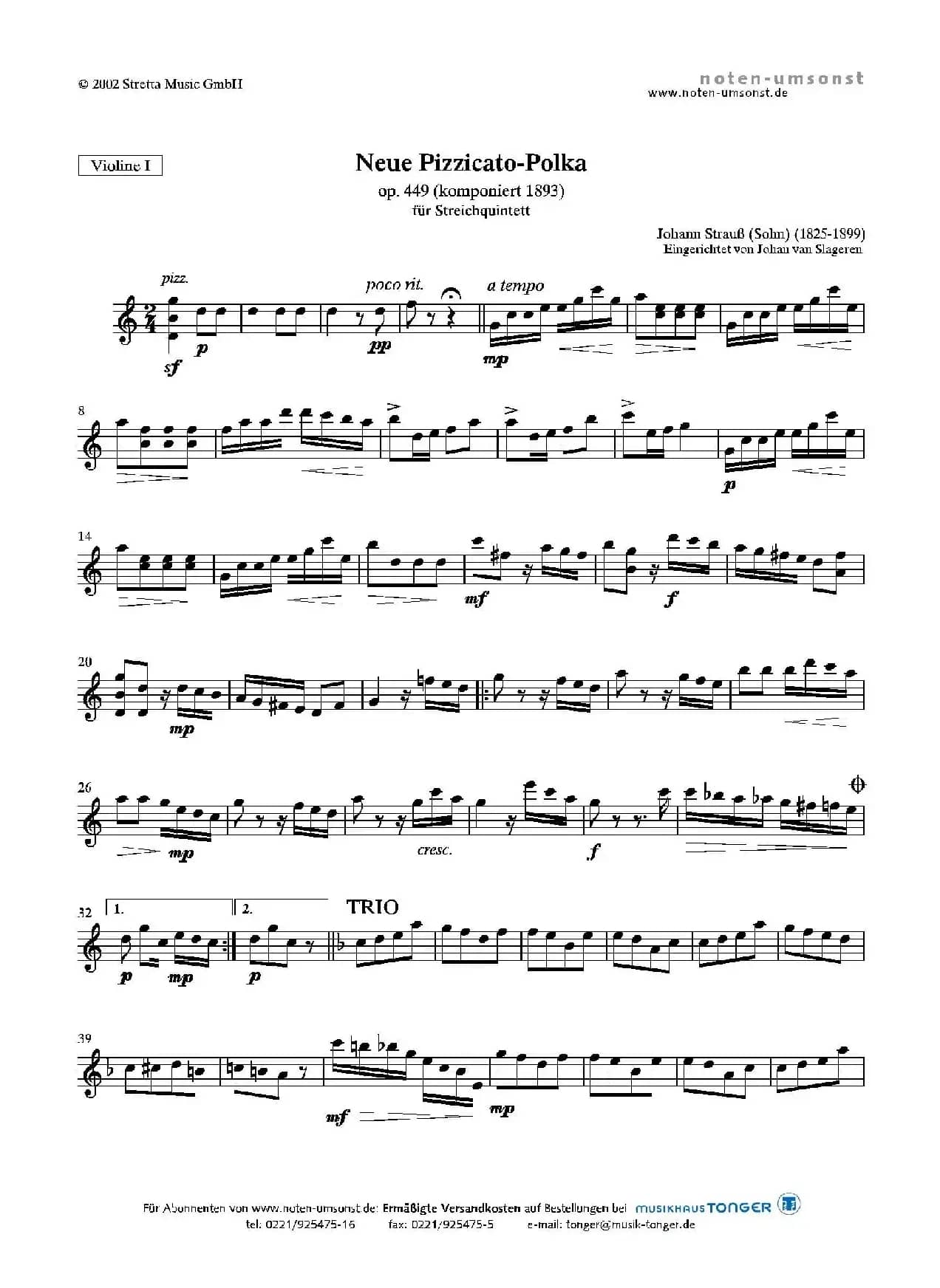 新拨弦波尔卡（弦乐五重奏总谱+分谱）