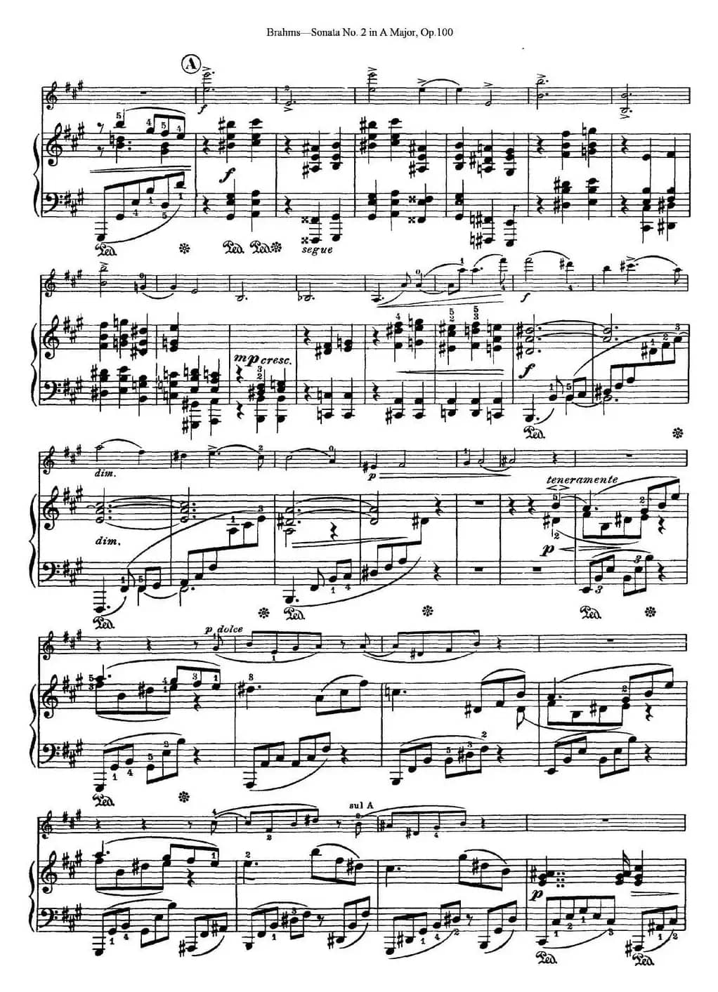 Violin Sonata No.2 in A Major Op.100（小提琴+钢琴伴奏）