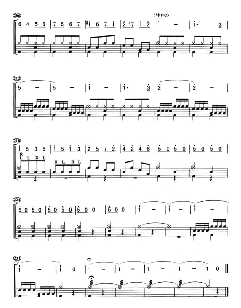 黄河的吼声（架子鼓、主旋律+鼓谱）