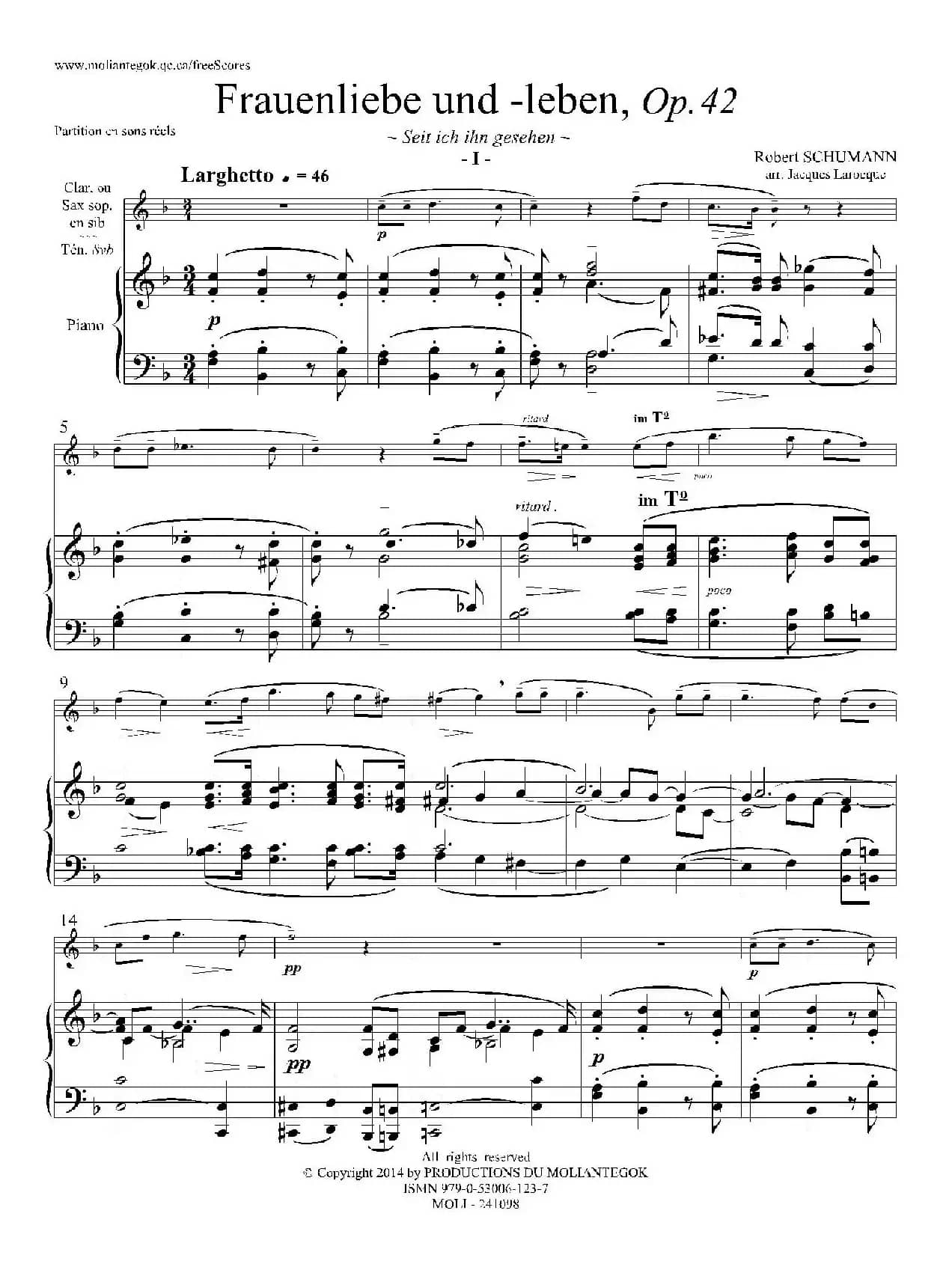 妇女的爱情与生活 Op42·Ⅰ（高音萨克斯+钢琴伴奏）