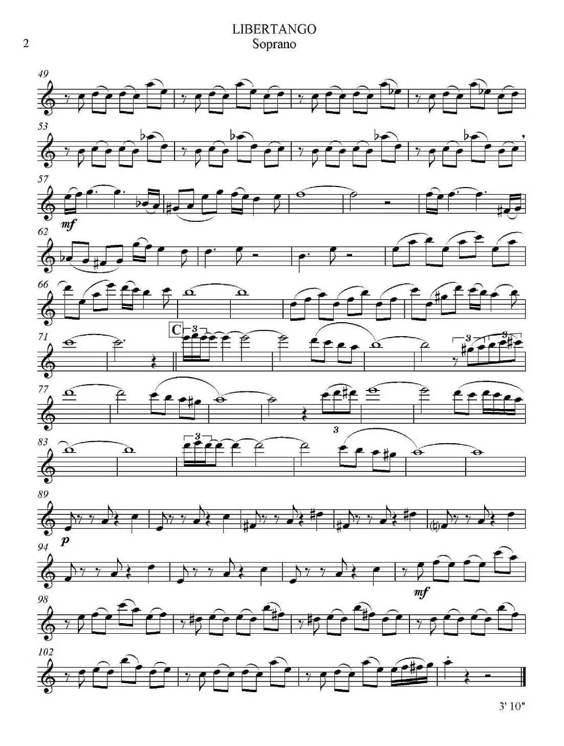 LIBERTANGO（探戈灵魂）（四重奏之高音萨克斯分谱）