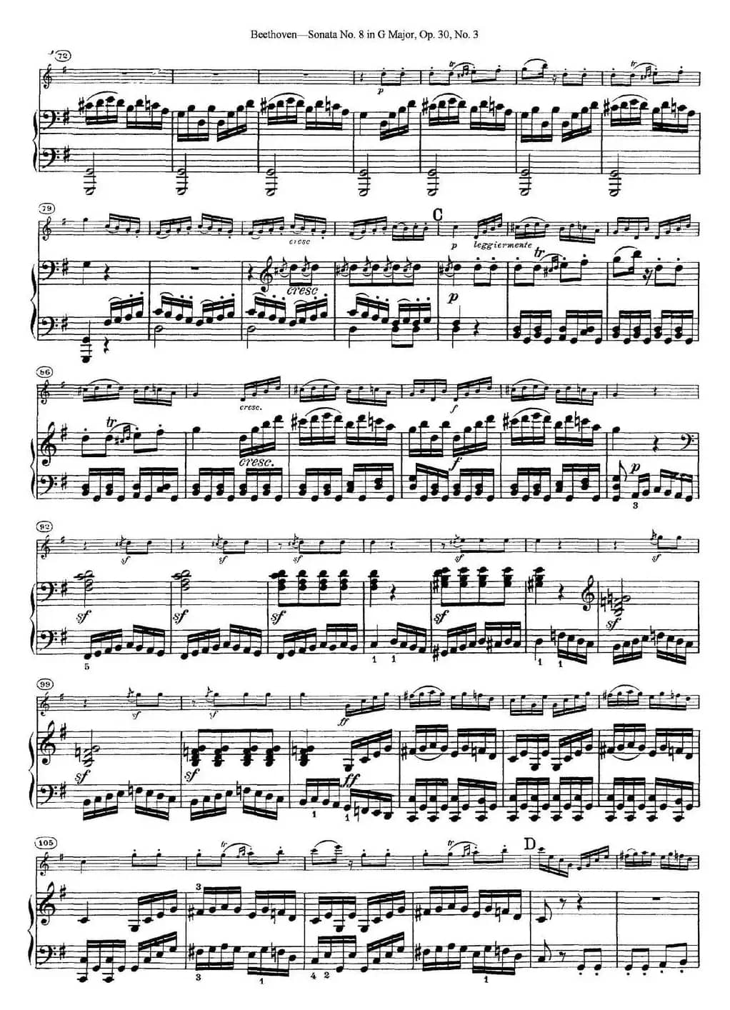 Violin Sonata No.8 in G Major Op.30 No.3（小提琴+钢琴伴奏）