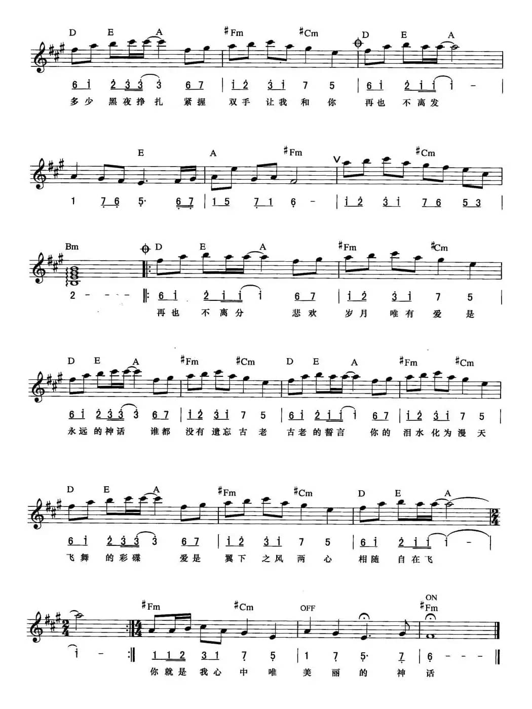 美丽的神话（线简混排弹唱谱）