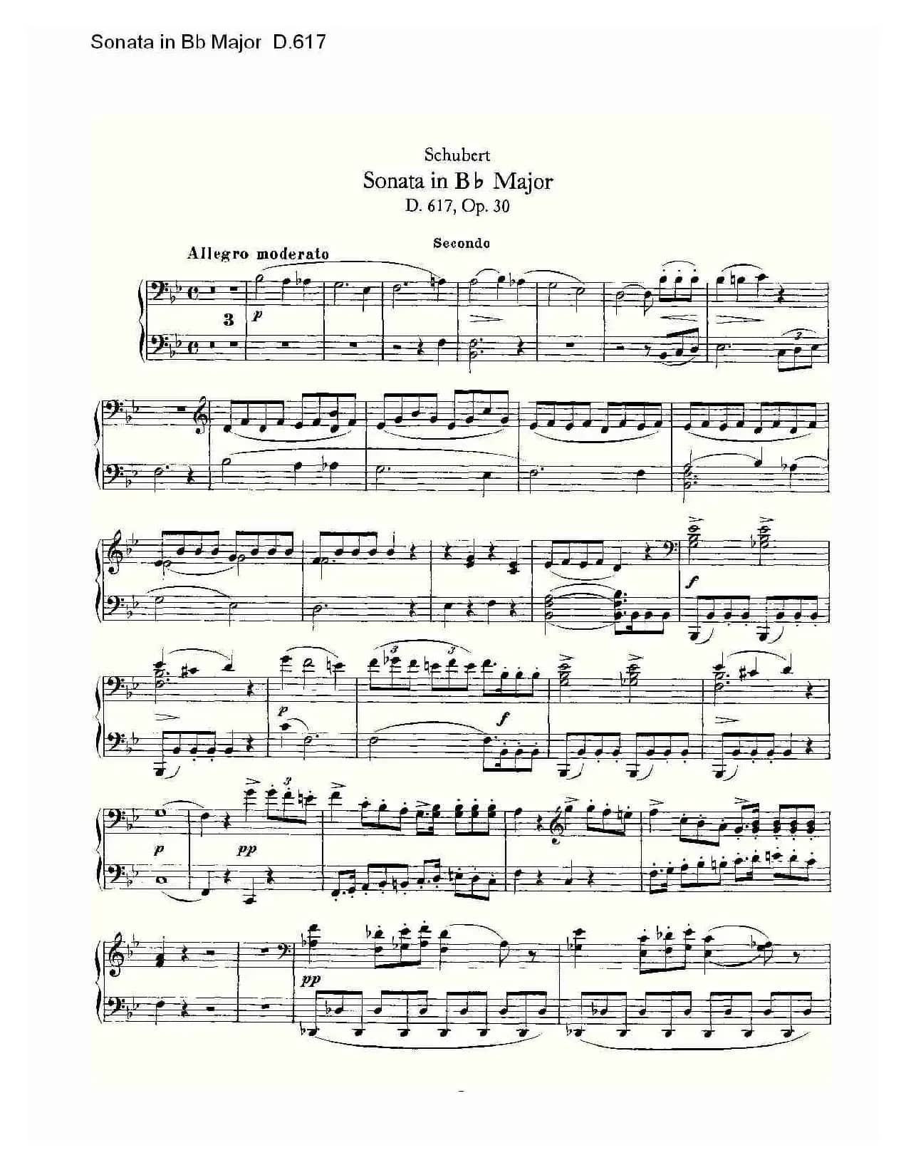 Sonata in Bb Major D.617(Bb大调奏鸣曲 D.617)