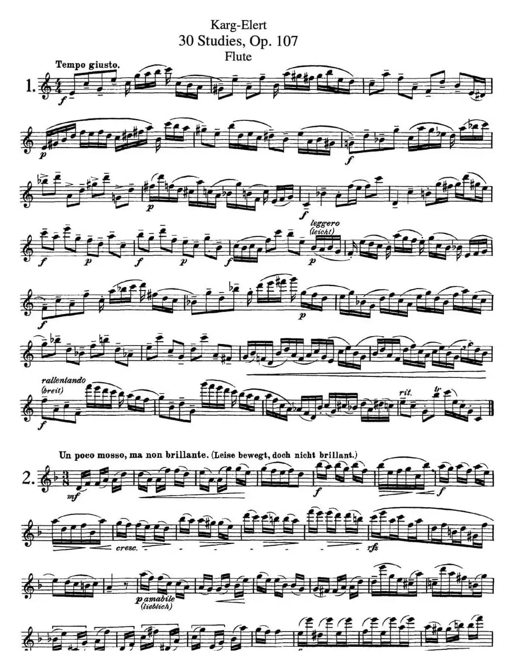 卡-伊勒特30首长笛练习曲Op.107（NO.1-NO.3）