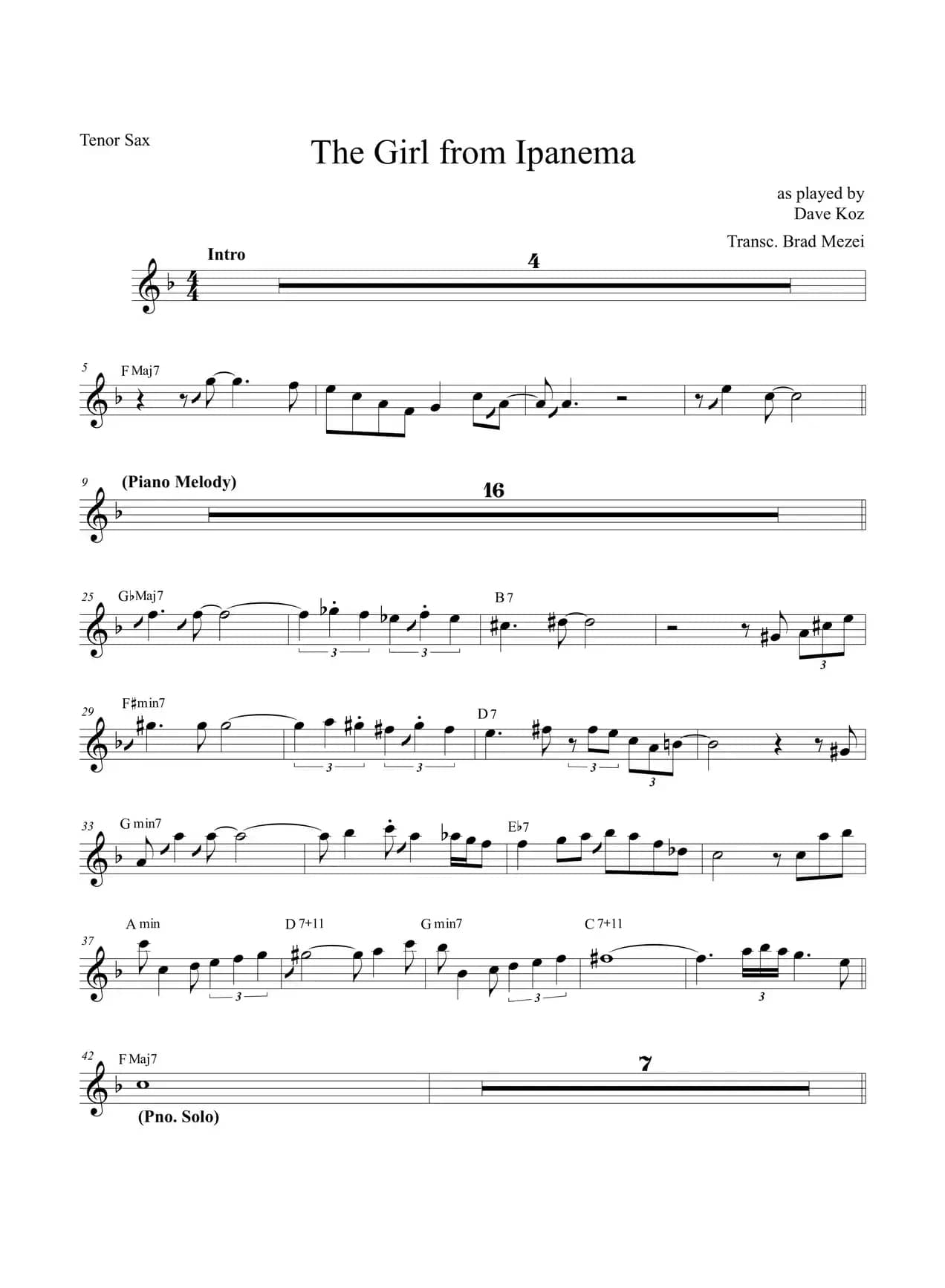 Girl FromIpanema（次中音萨克斯）