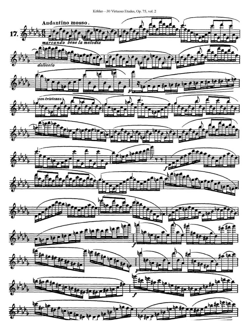 柯勒30首高级长笛练习曲作品75号（NO.17）