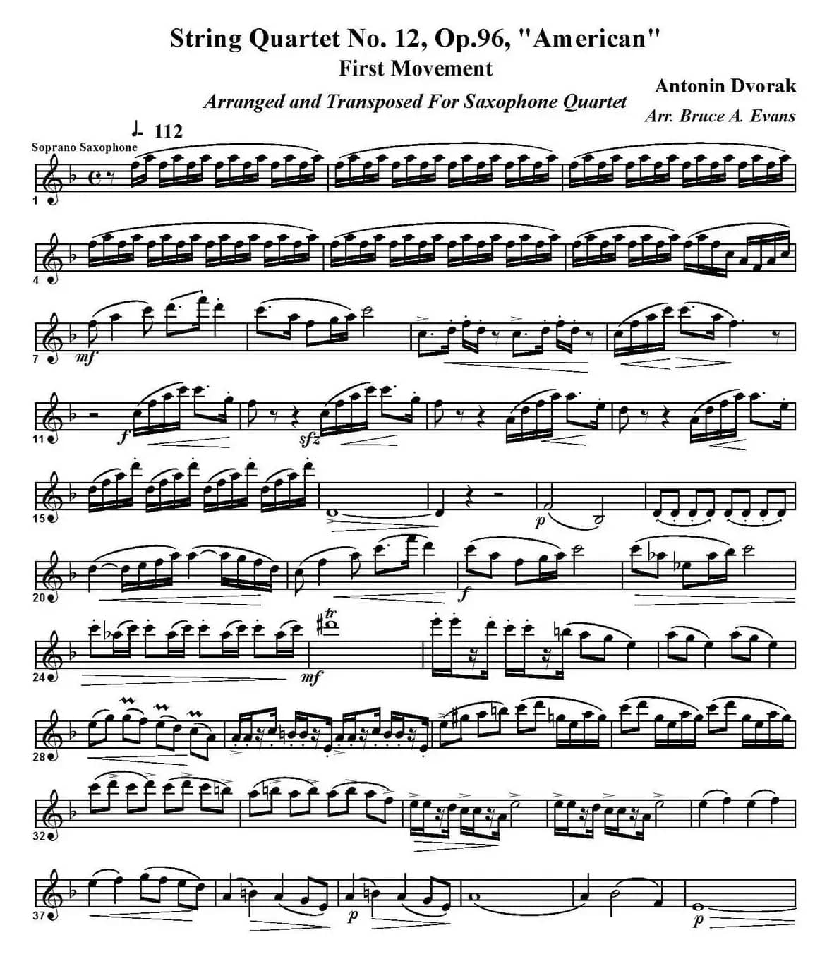 String Quartet No.12，Op.96（四重奏·高音萨克斯分谱）