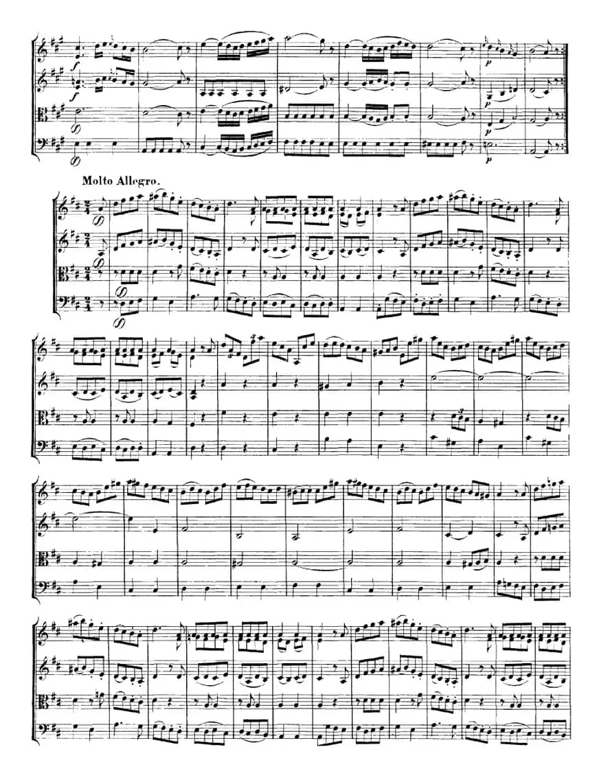 Mozart《Quartet No.2 in D Major,K.155》（总谱）