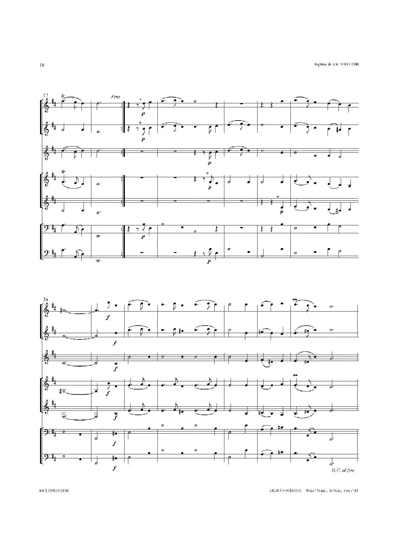 Water Music（HWV.349 No.2）（萨克斯合奏总谱）