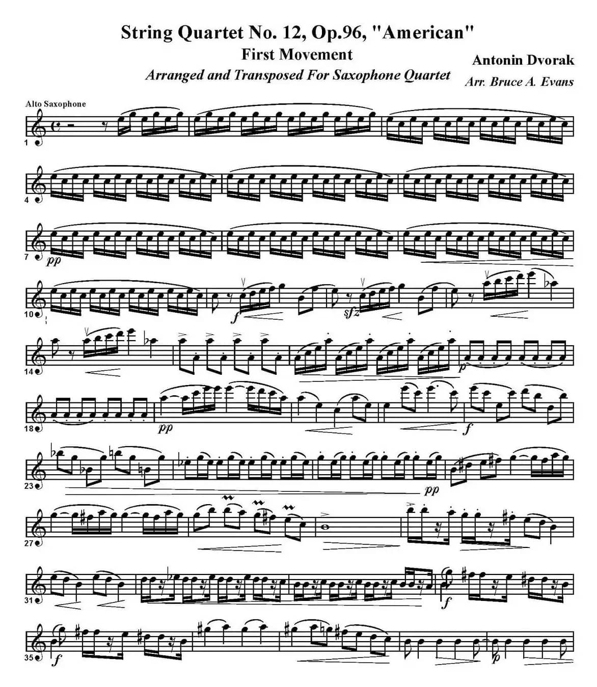 String Quartet No.12，Op.96（四重奏·中音萨克斯分谱）