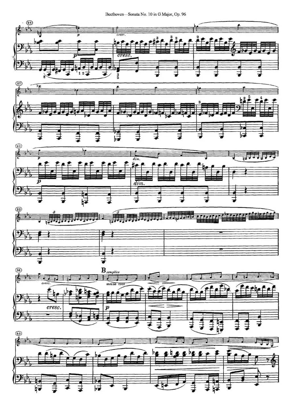 Violin Sonata No.10 in G Major Op.96（小提琴+钢琴伴奏）