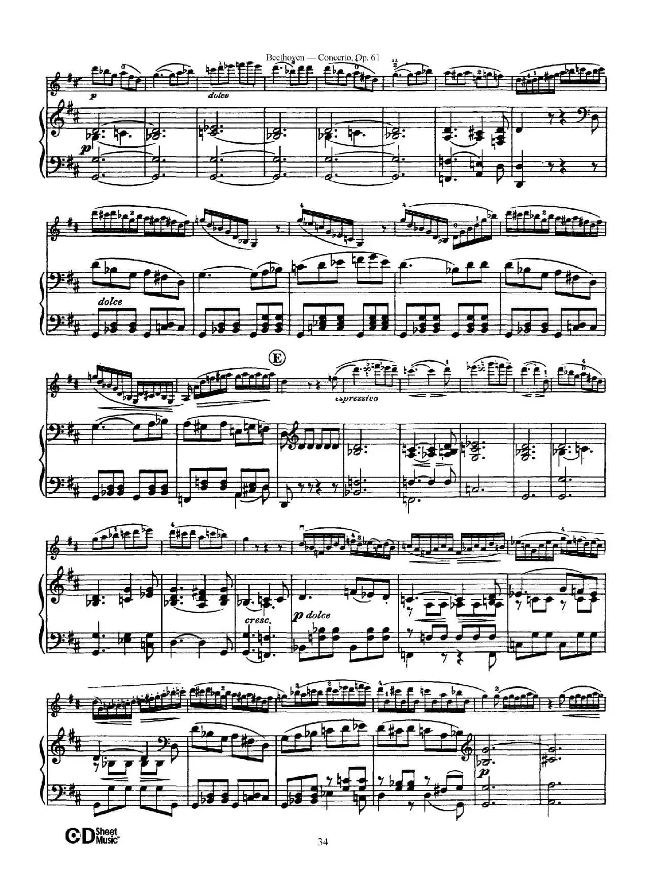 D大调小提琴协奏曲 Op.61（小提琴与钢琴版）