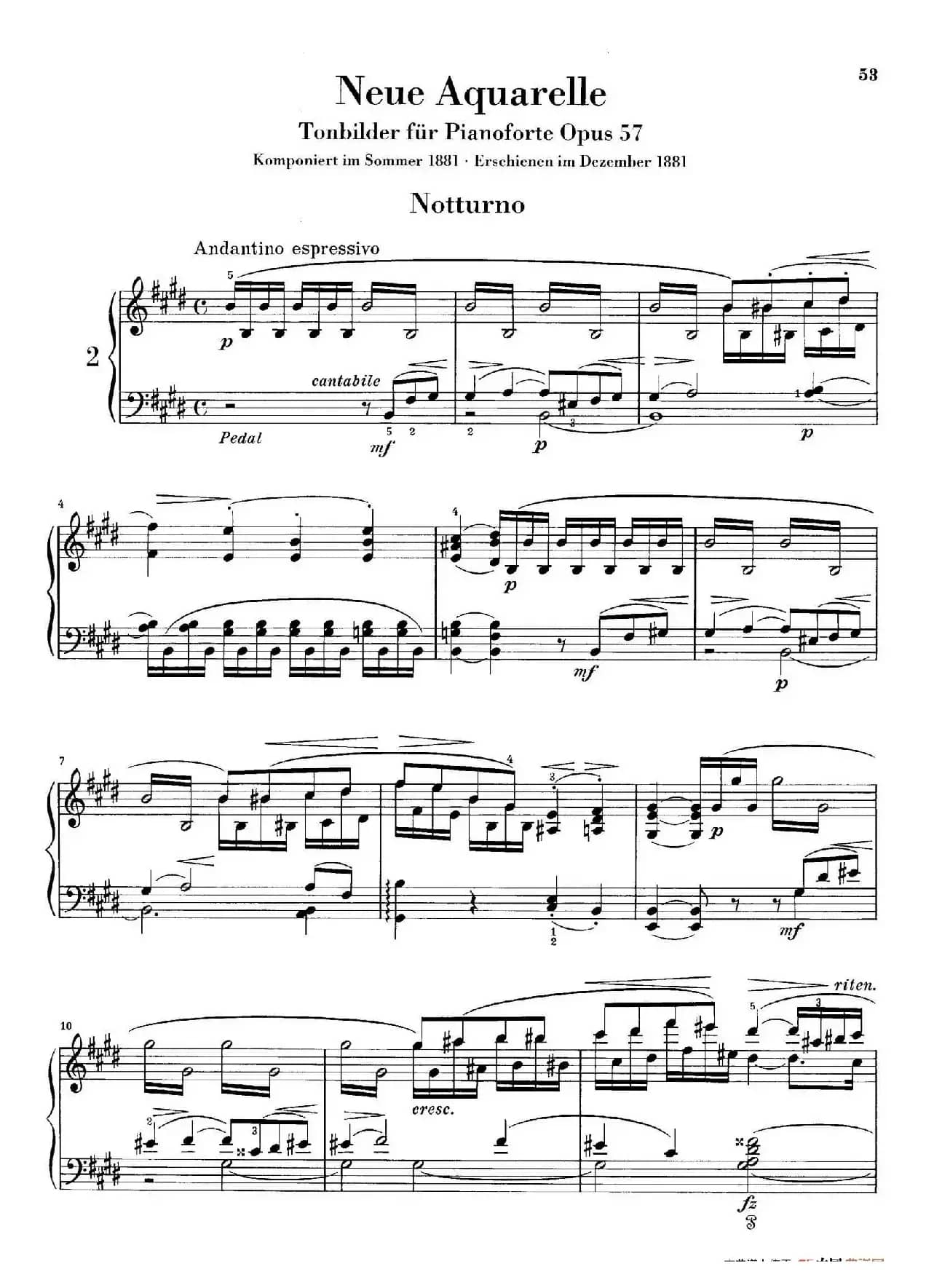 Neue Aquarelle Op.57（新水彩画·2. 夜曲）