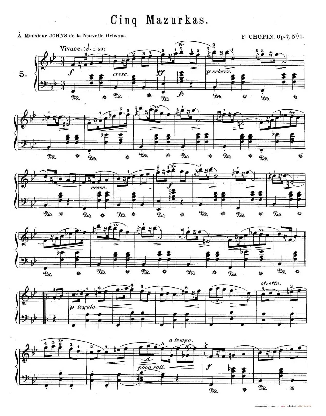 5 Mazurkas Op.7(5首玛祖卡舞曲·1)