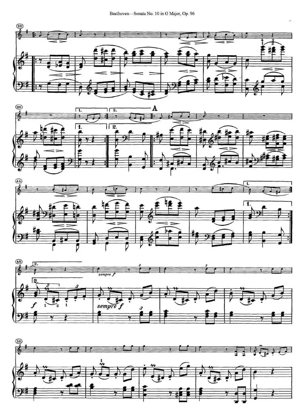 Violin Sonata No.10 in G Major Op.96（小提琴+钢琴伴奏）