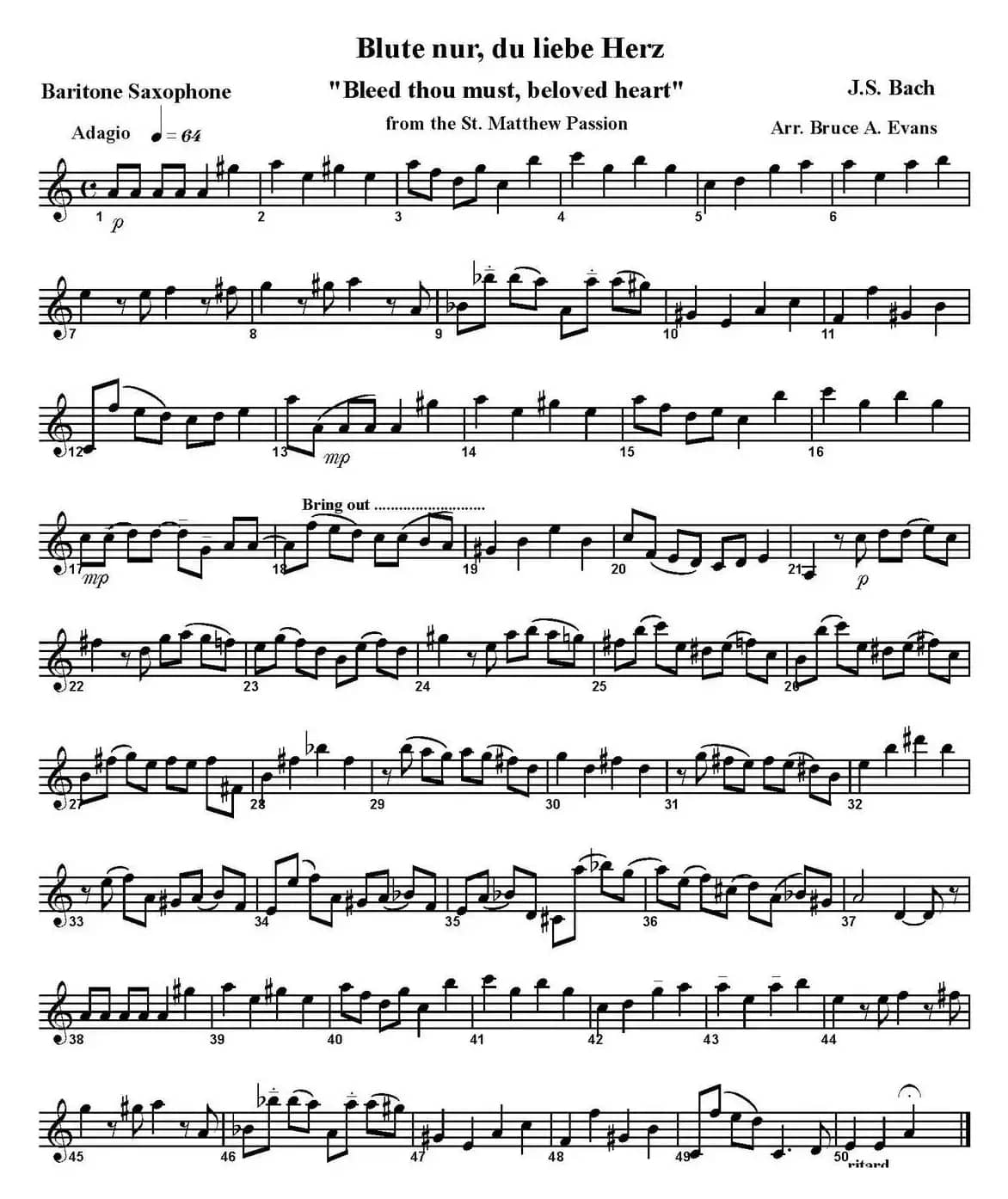 Blute nurdu liebe Herz（四重奏·上低音萨克斯分谱）