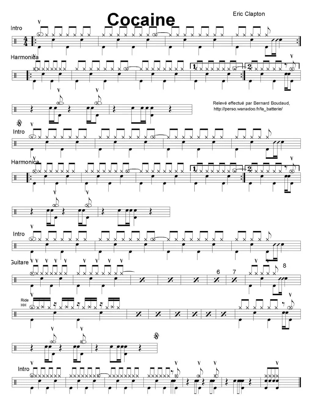 爵士鼓谱：Eric Clapton - Cocaine