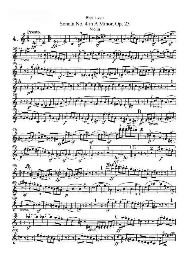 贝多芬第四号小提琴奏鸣曲a小调op.23