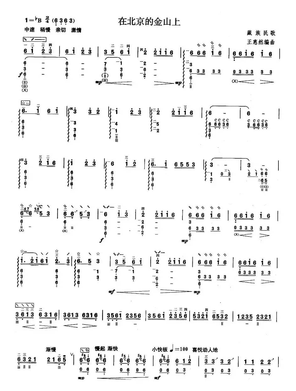 柳琴考级曲目六级：在北京的金山上
