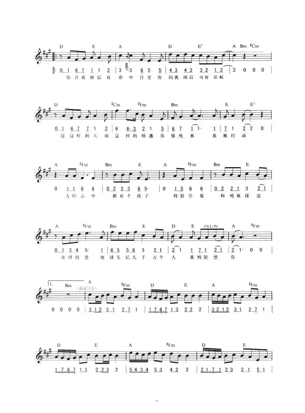 命中注定（线简混排弹唱谱）