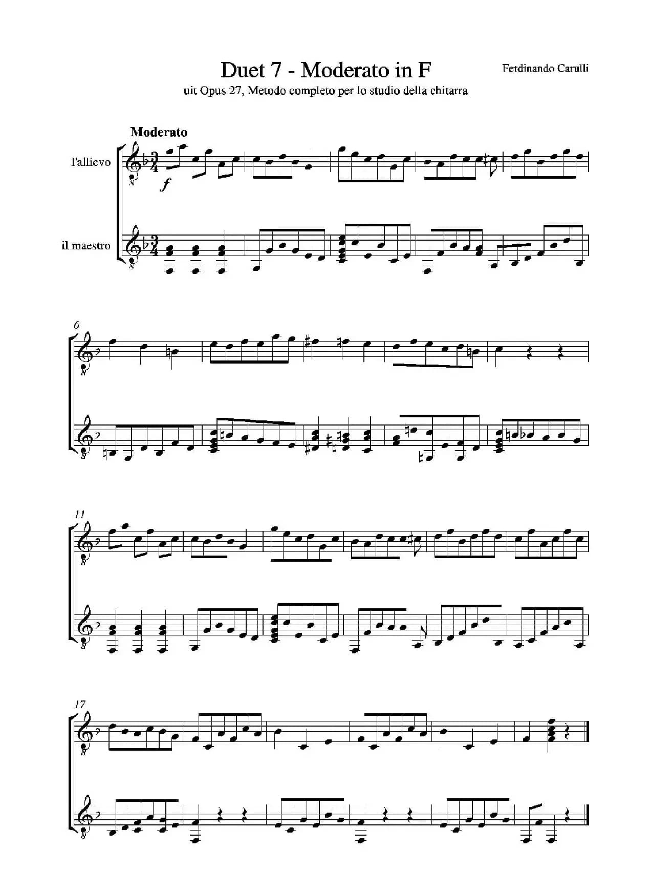 Metodo Completo Op.27-3（古典吉他二重奏练习·7）