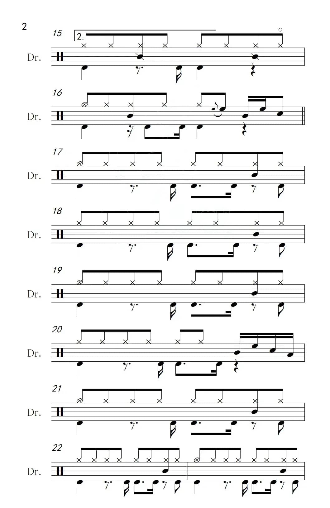 九百九十九朵玫瑰（架子鼓谱）