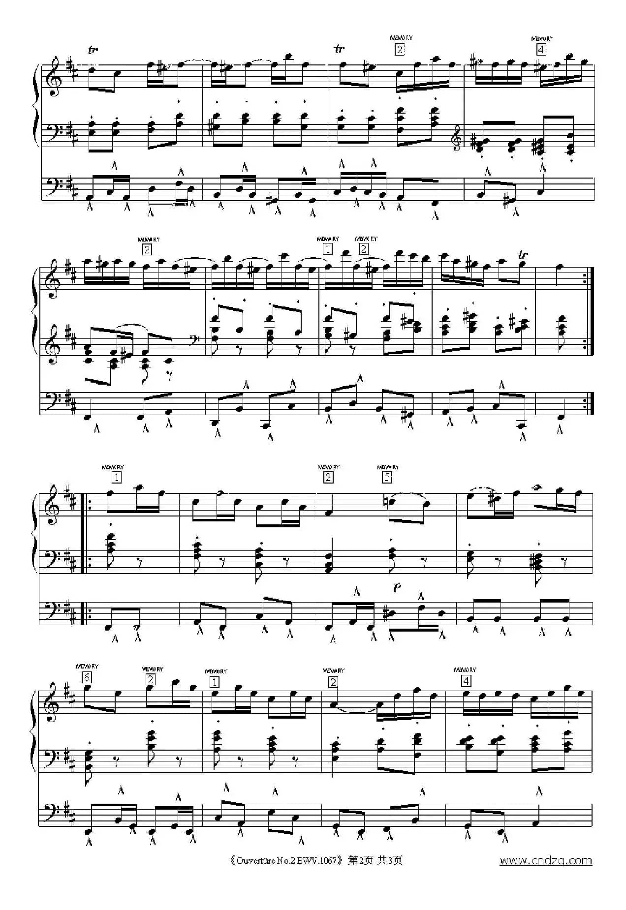 Ouverture No.2 BWV.1067（双排键电子琴谱）