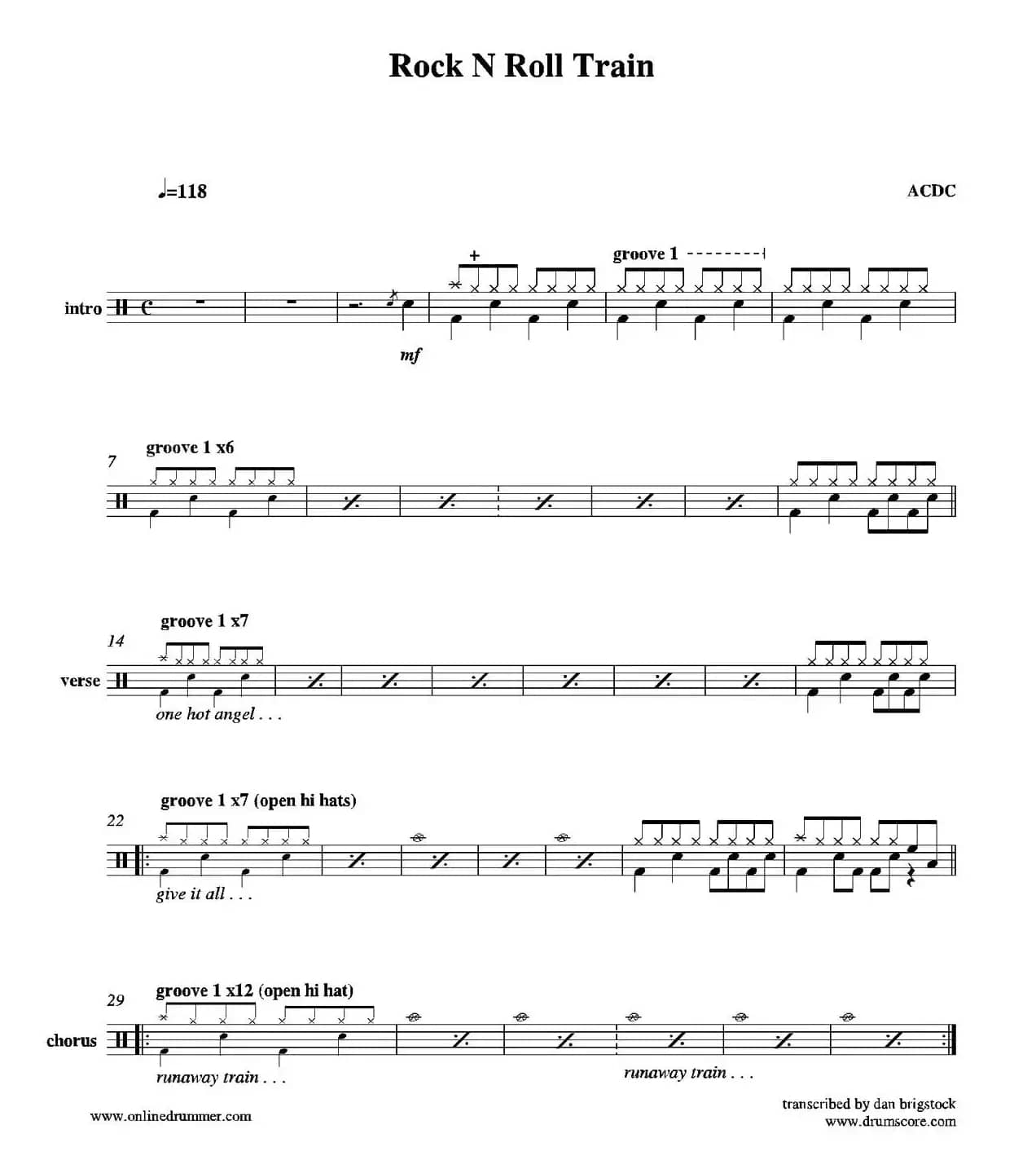 Rock N Roll Train（鼓谱）