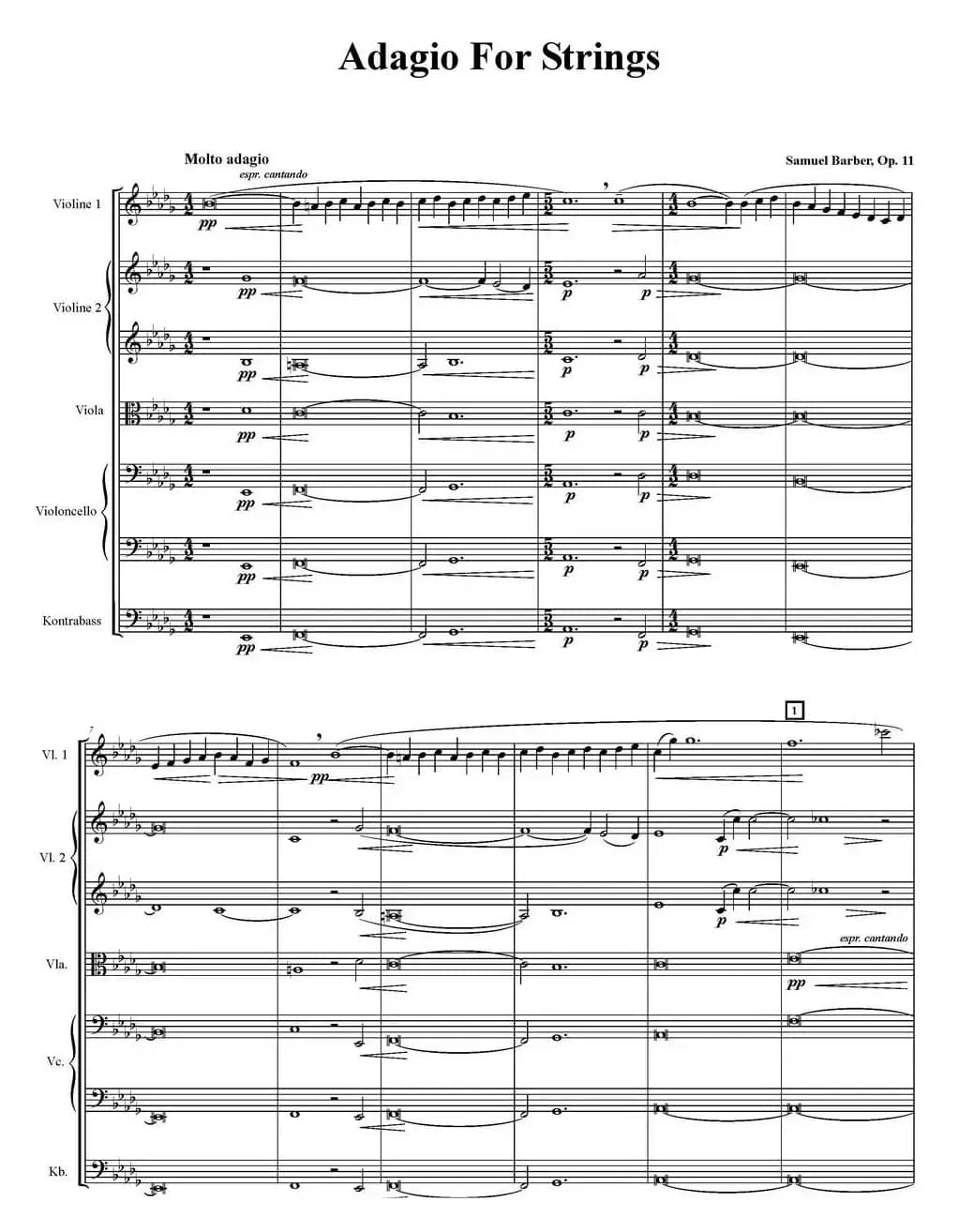 Adagio For Strings 弦乐柔板（五重奏）