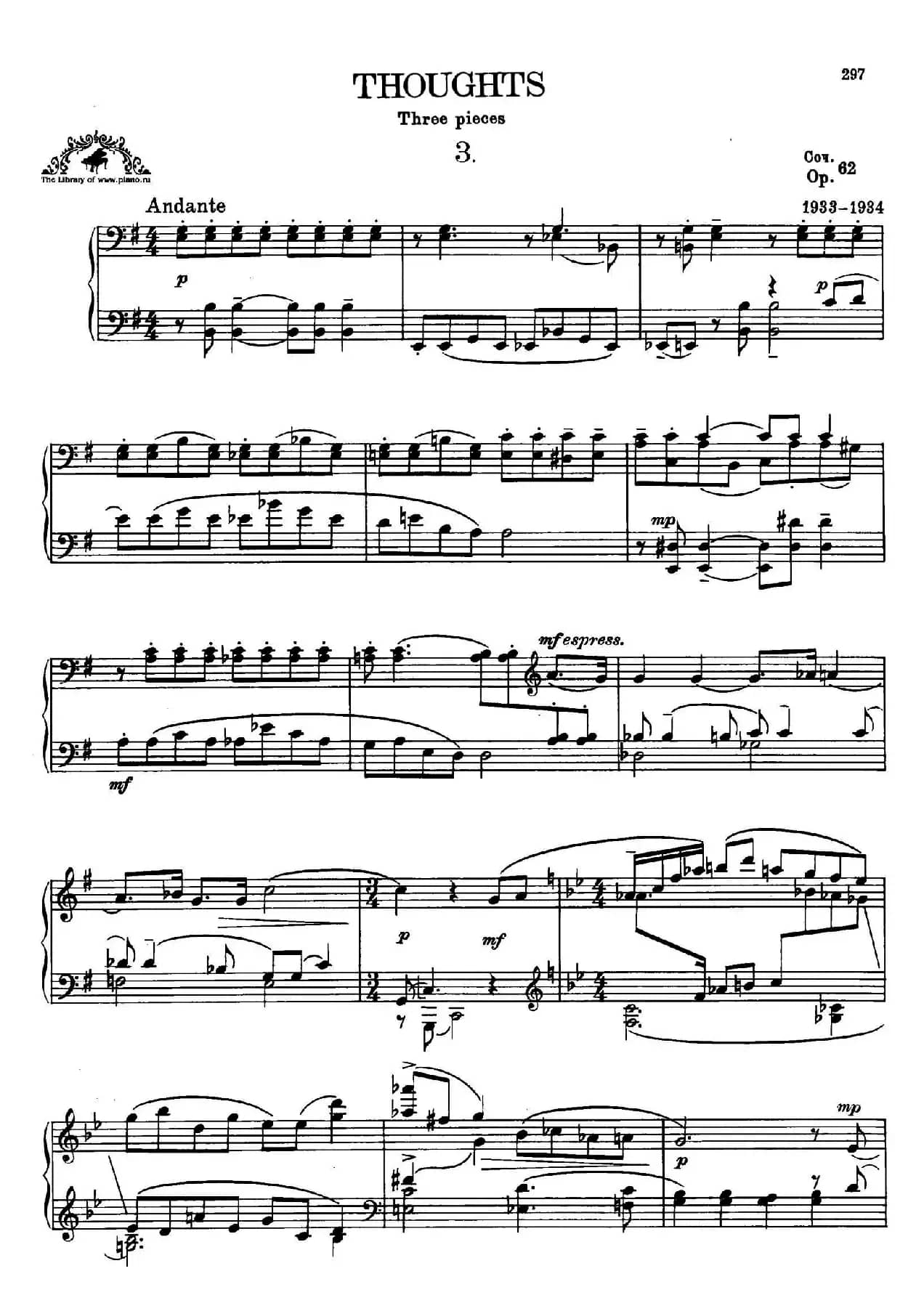Thoughts Op.62（3首小品“思索”·3）