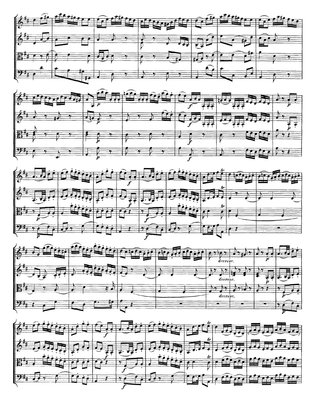 Mozart《Quartet No.13 in D Minor,K.173》（总谱）