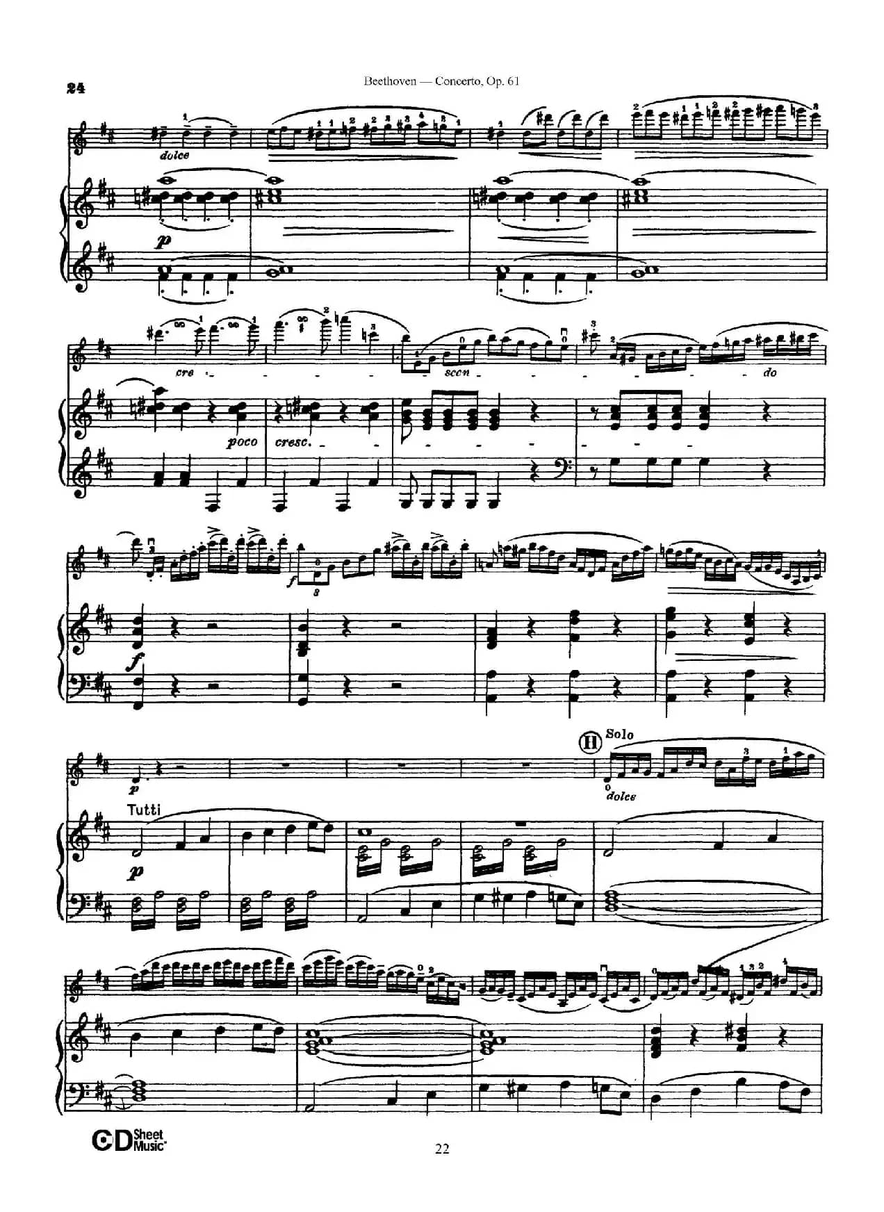 D大调小提琴协奏曲 Op.61（小提琴与钢琴版）