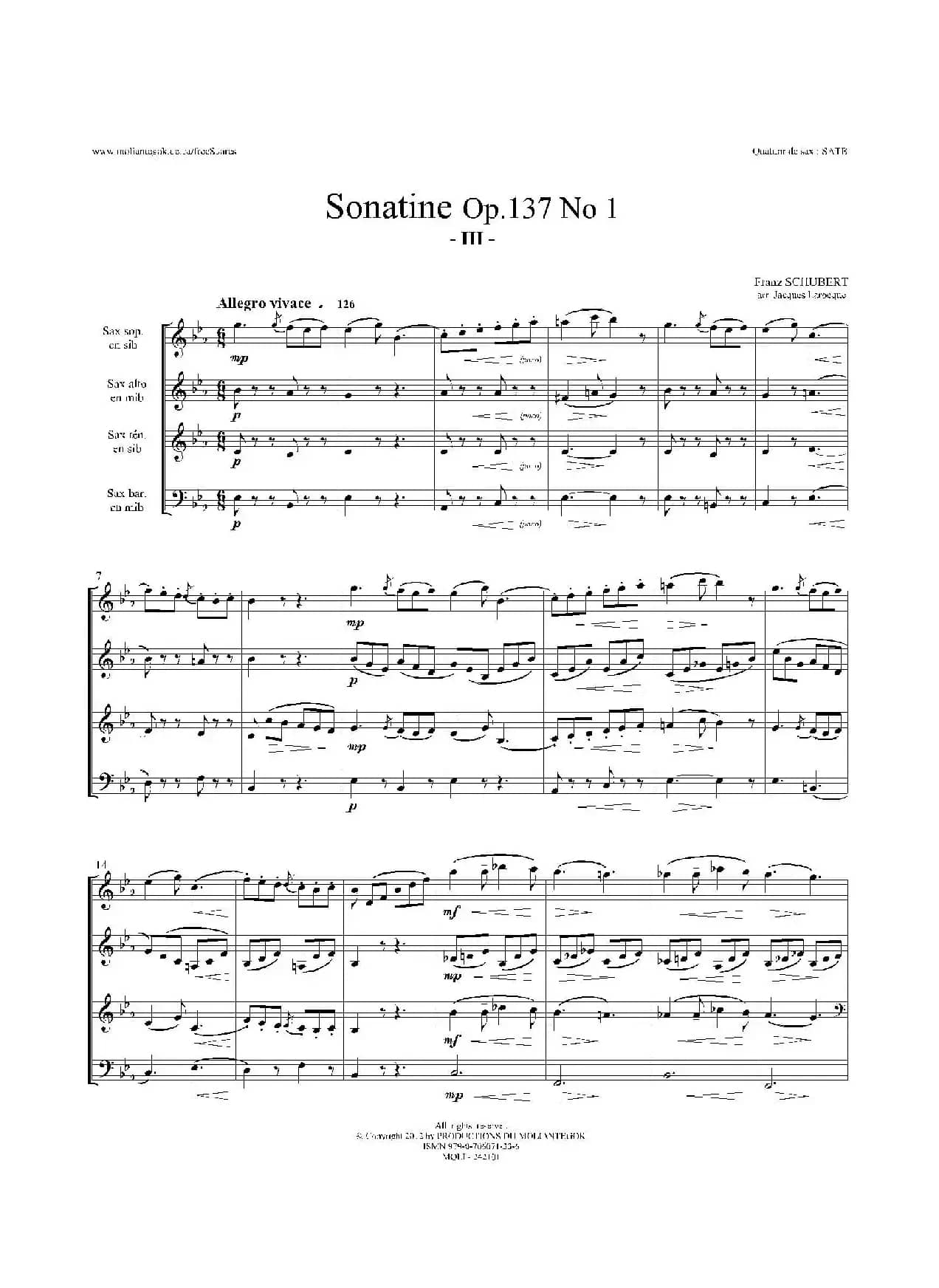 Sonatine Op.137 No 1（四重奏总谱）