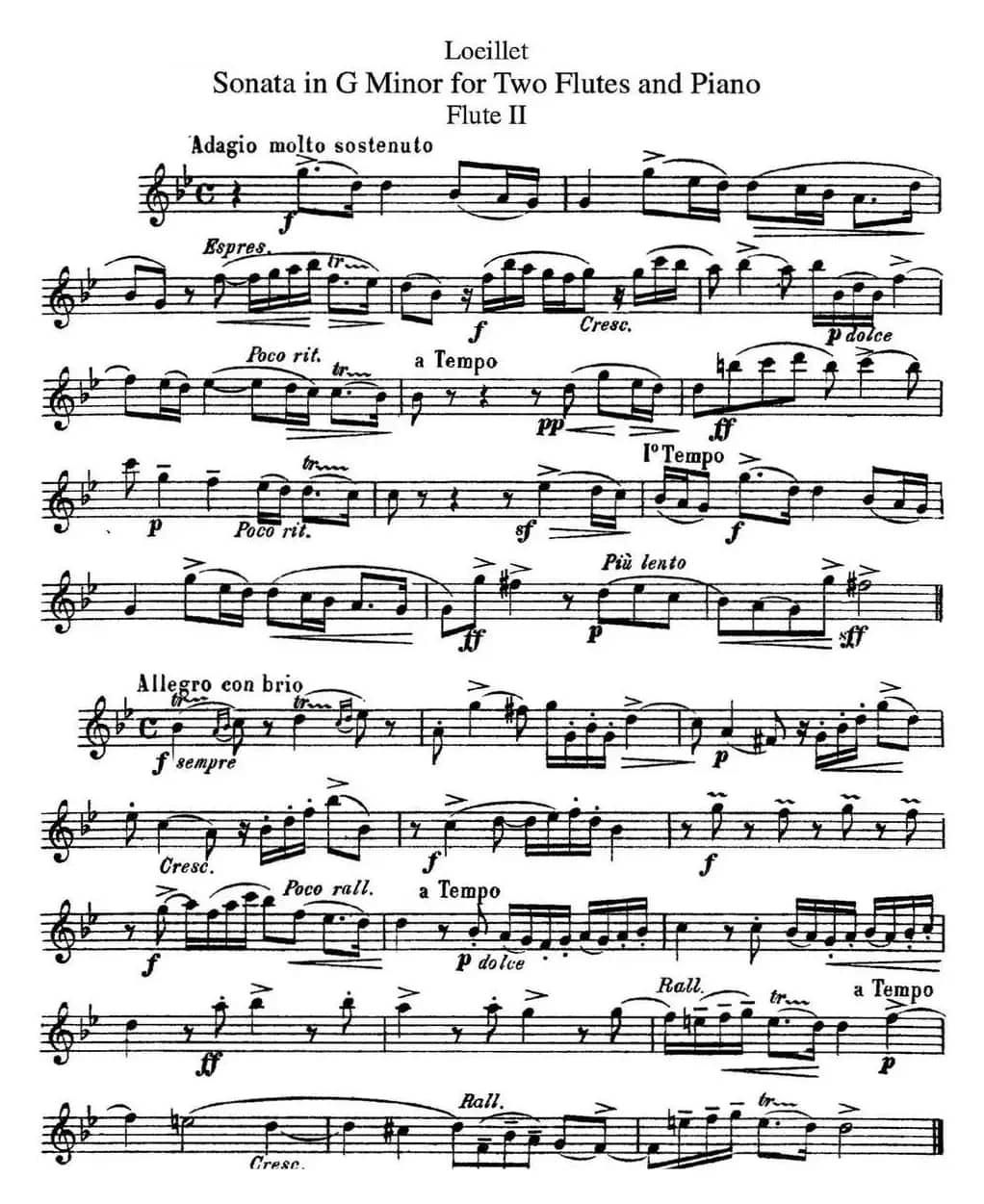 罗埃莱特G小调双长笛与钢琴奏鸣曲