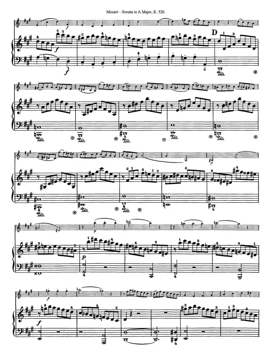 Violin Sonata in A Major K.526（小提琴+钢琴伴奏）