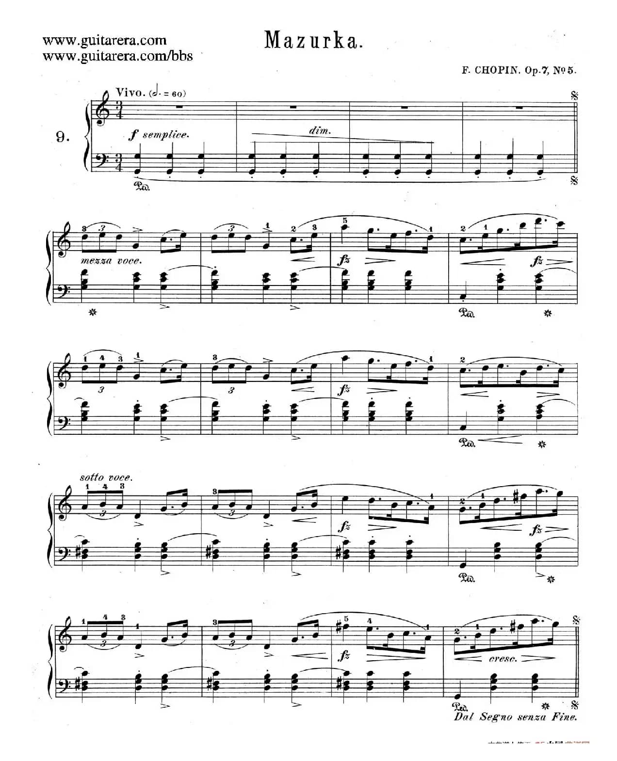 Mazurkas Op.7(5首玛祖卡舞曲·5)