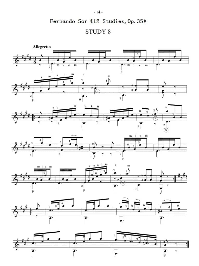 Fernando Sor《12 Studies,Op.35》（STUDY 8）