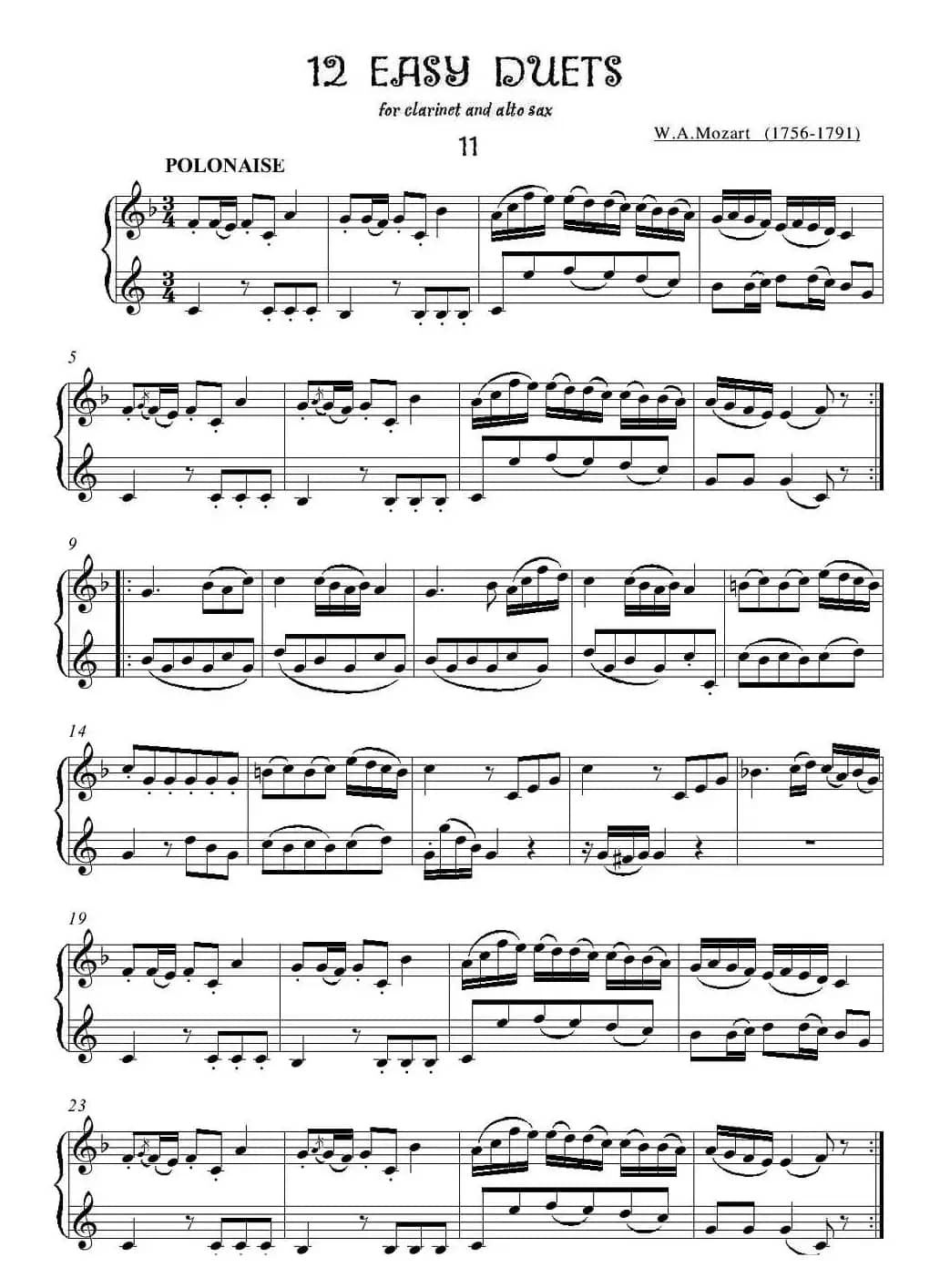 12首单簧管萨克斯重奏之十一