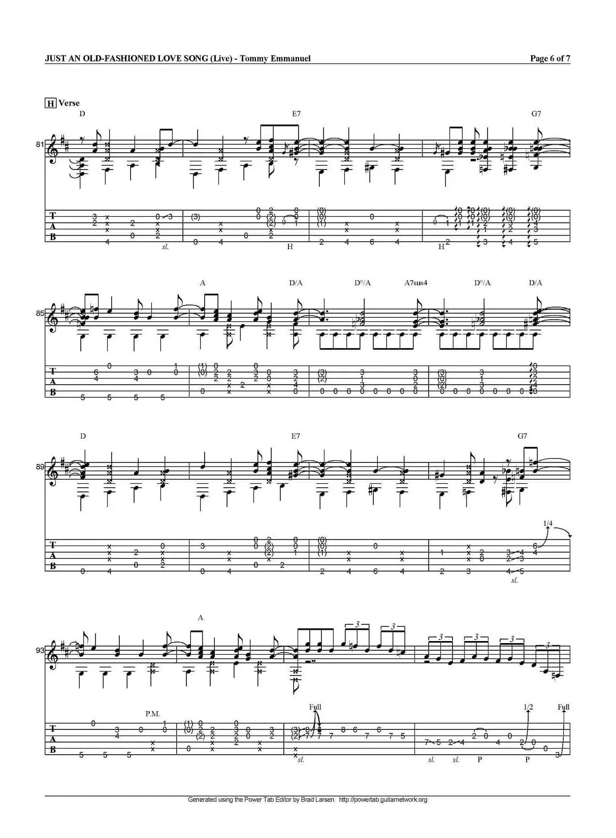 tommy emmanuel：just an old fashioned love song（指弹吉他）