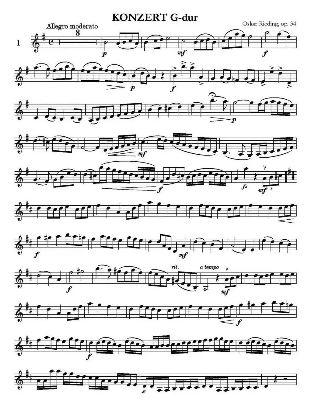 KONZERT G-dur（Oskar Rieding Op.34）