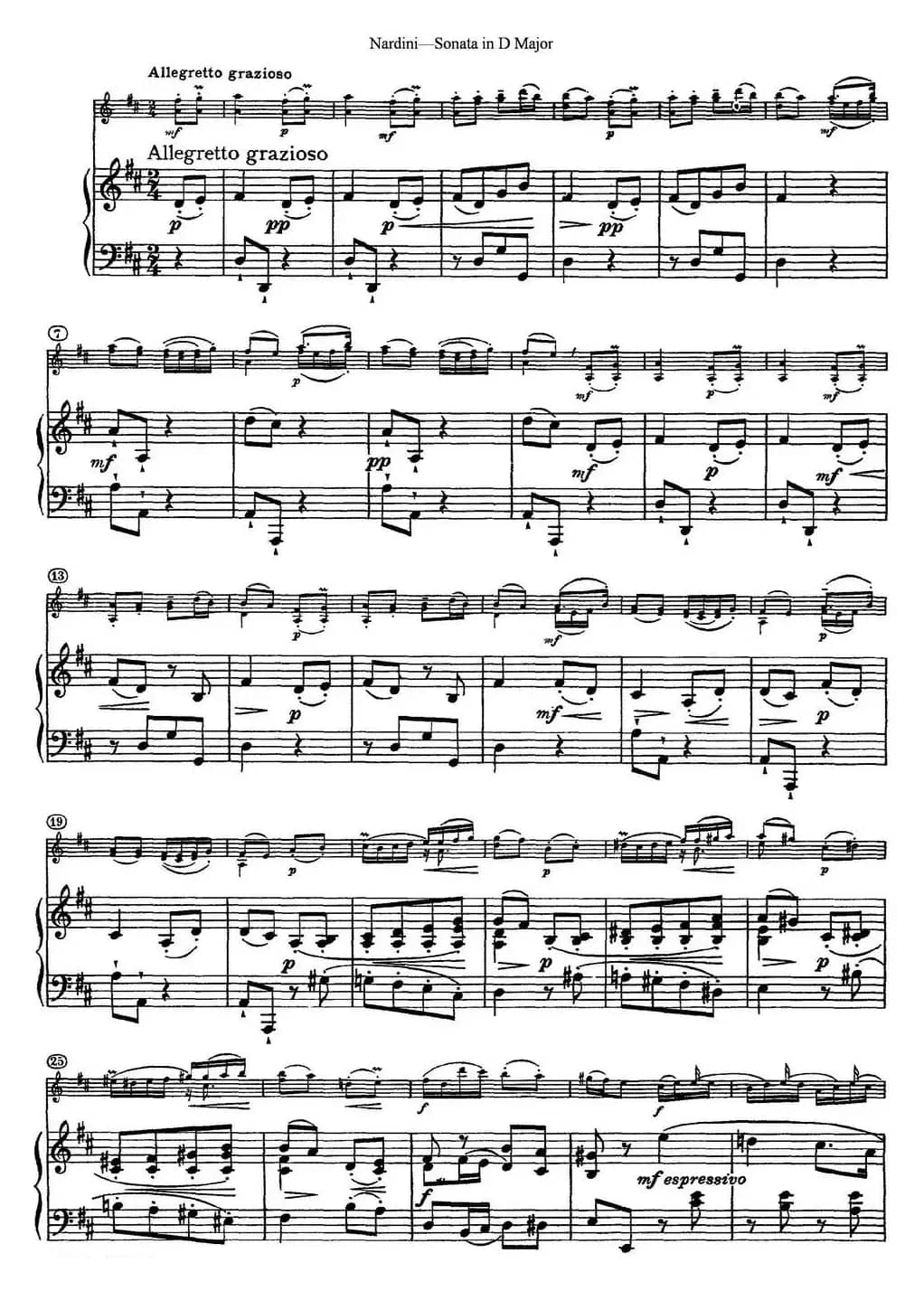 Nardini Violin Sonata in D Major（小提琴+钢琴伴奏）