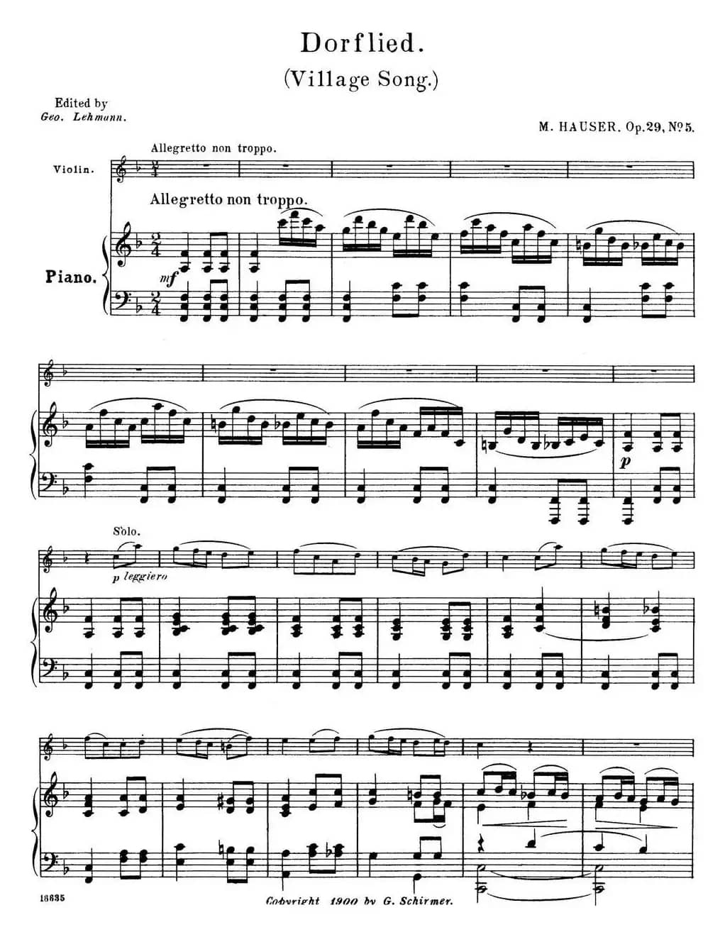 25首小提琴曲合集：Dorflied.（Village Song.）（M. HAUSER. Op.29，No.5）（小提琴+钢琴伴奏）