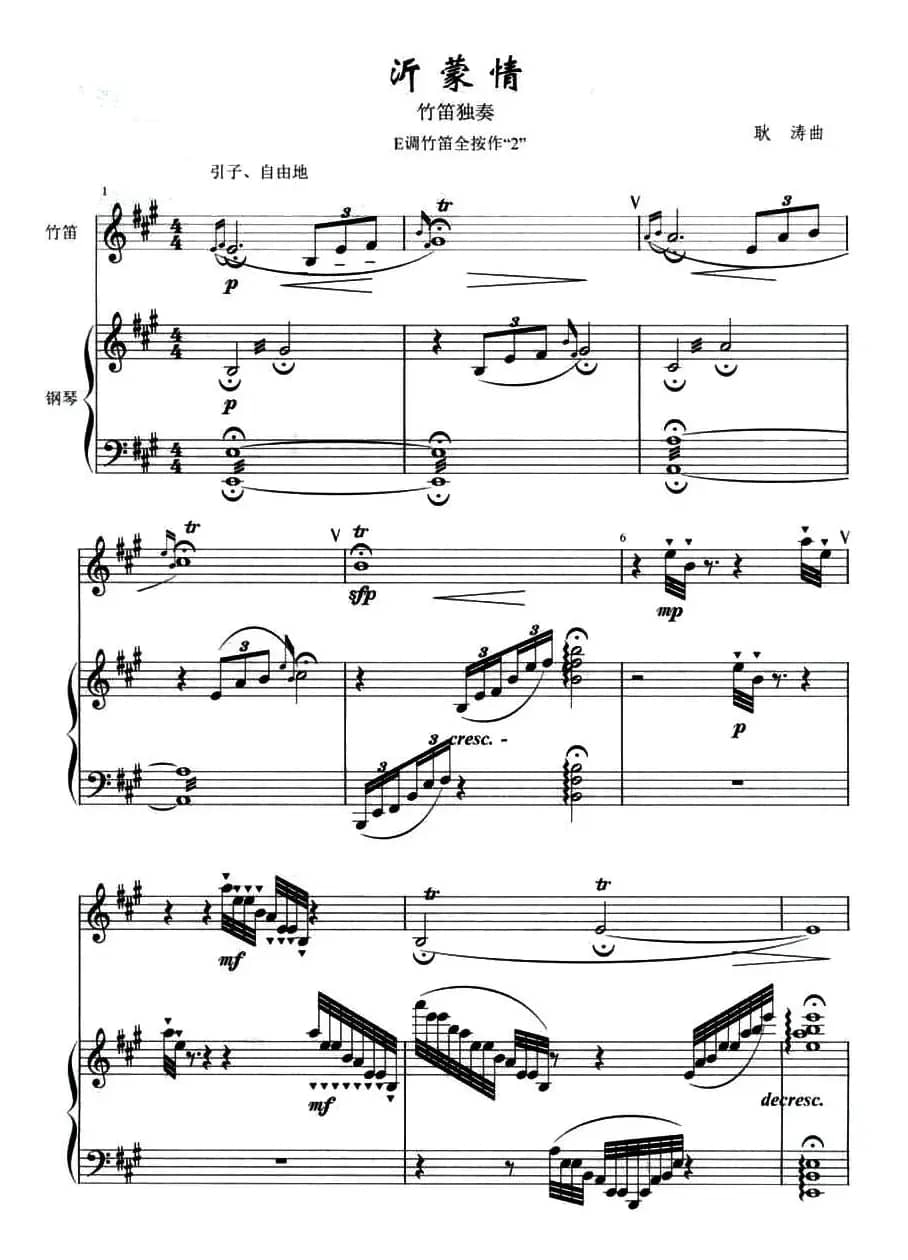 沂蒙情（竹笛+钢琴伴奏）