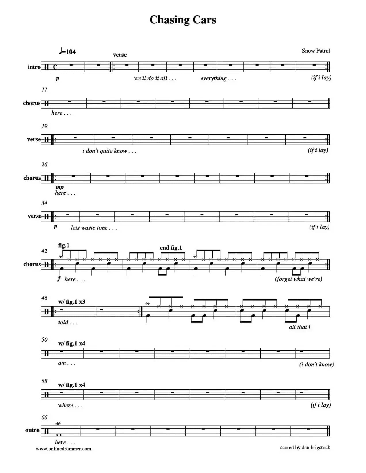 Chasing Cars（鼓谱）