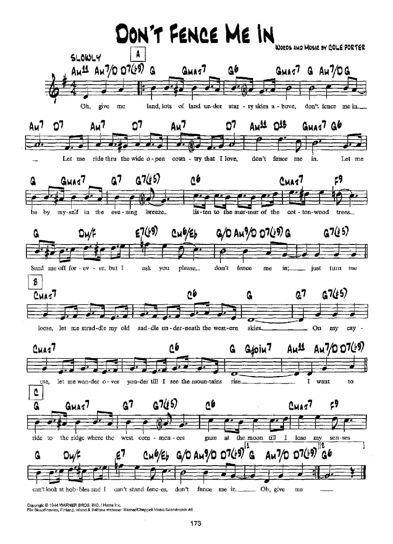 降B爵士乐谱：DON'T FENCE ME IN